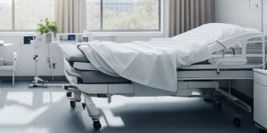 Hospital room showing equipment hooked into outliets.